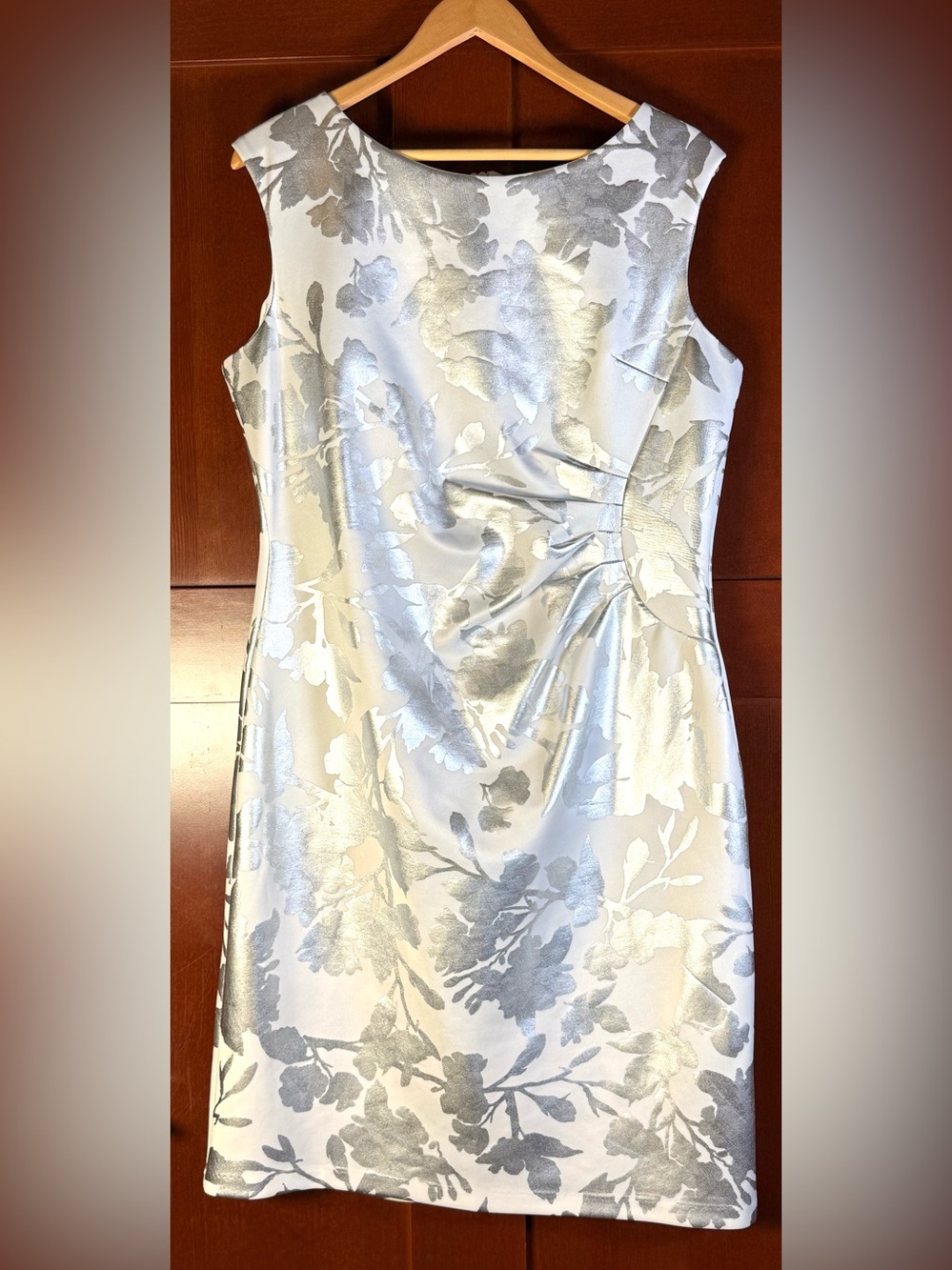 Glamour Size 16 Silver Metallic Floral Sheath Cocktail Dress